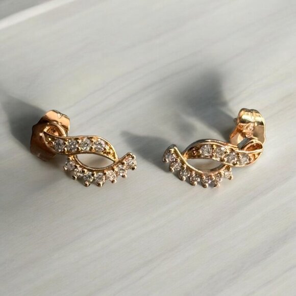 18K Gold Plated Infinity CZ Stud Earrings | Hypoallergenic Dainty Sparkle Posts - Picture 7 of 12